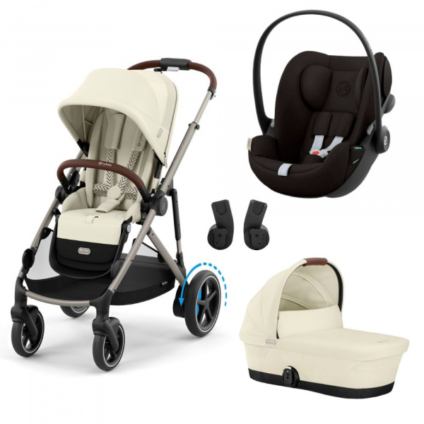 Poussette trio e-gazelle s seashell beige + siège auto cloud g i-size + nacelle s Cybex