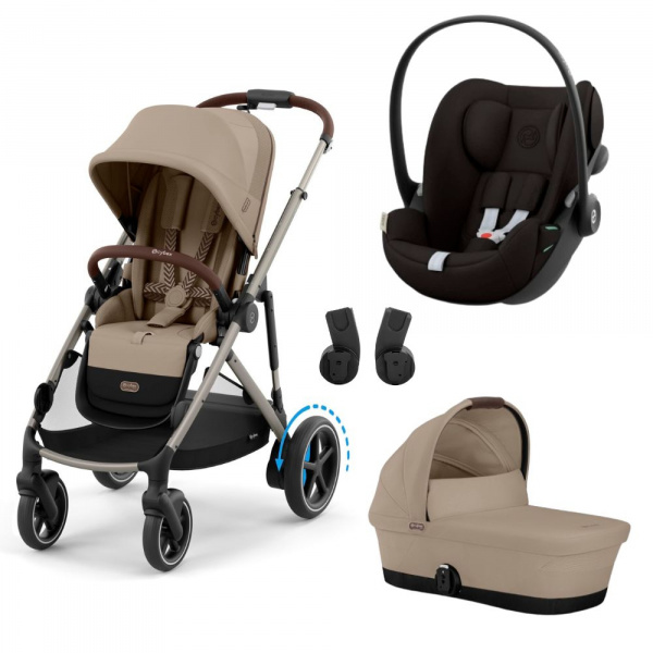 Poussette trio e-gazelle s almond beige + siège auto cloud g i-size + nacelle s Cybex