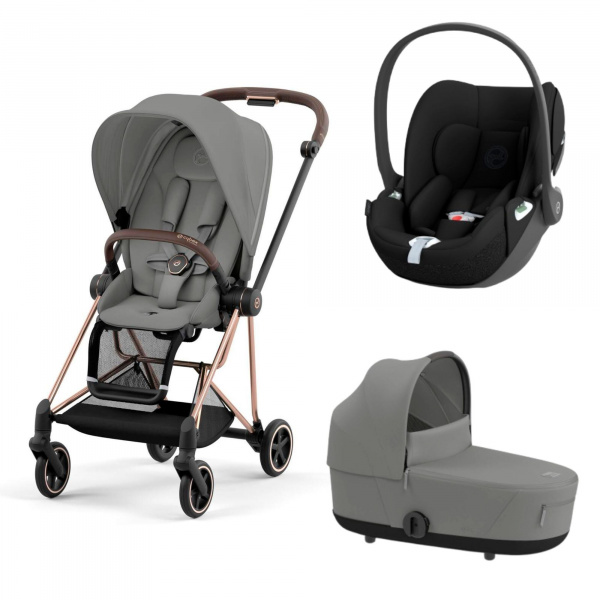 Poussette trio mios 3 mirage grey châssis rose gold + cloud t i-size + nacelle luxe Cybex