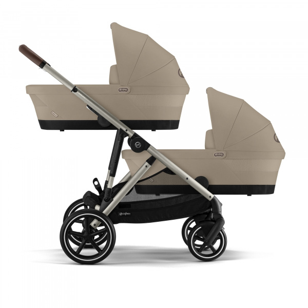 Poussette jumeaux gazelle s almond beige + 2 sièges auto aton b2 i-size + 2 nacelles s Cybex