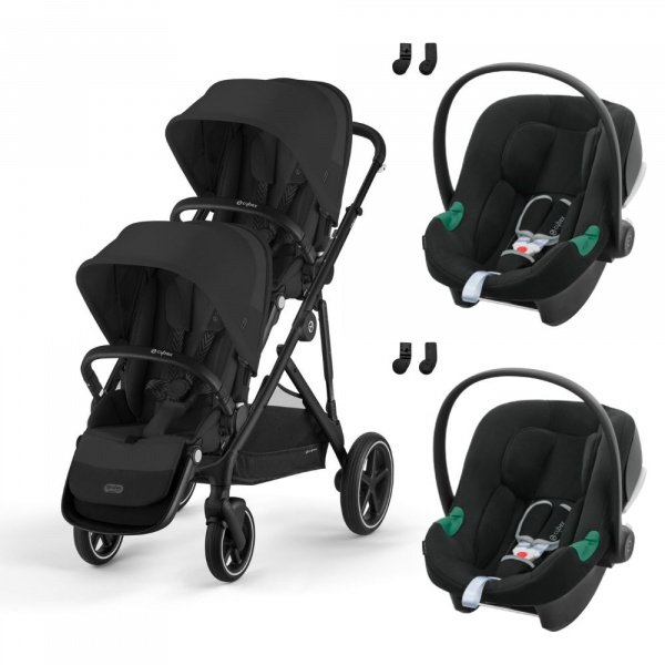 Poussette jumeaux gazelle s moon black + 2 sièges auto aton b2 i-size Cybex