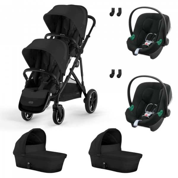 Poussette jumeaux gazelle s moon black + 2 sièges auto aton b2 i-size + 2 nacelles s Cybex