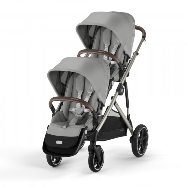 Poussette jumeaux gazelle s stone grey + 2 sièges auto aton b2 i-size + 2 nacelles s Cybex