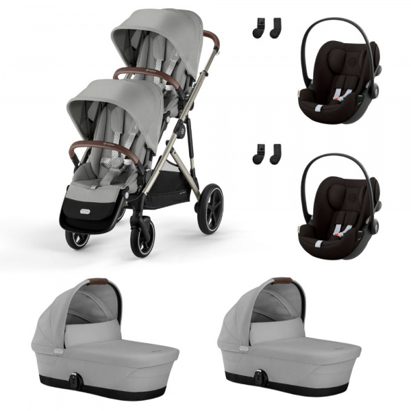 Poussette jumeaux gazelle s stone grey + 2 sièges auto cloud g i-size + 2 nacelles s Cybex