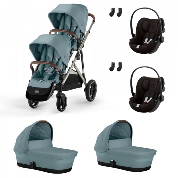 Poussette jumeaux gazelle s moon black + 2 sièges auto cloud g i-size + 2 nacelles s Cybex