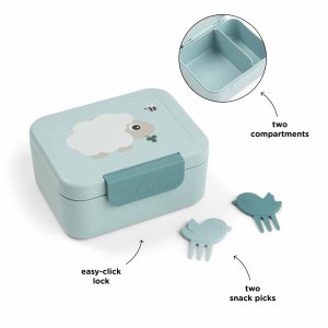 Boîte à goûter avec piques snack tiny farm bleu Done by deer