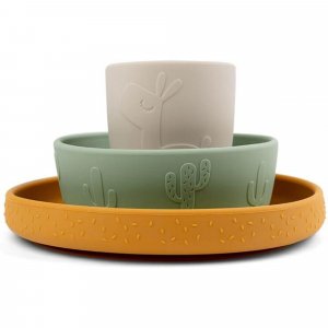 Coffret repas ventouse lalee vert/moutarde/sable Done by deer