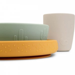 Coffret repas ventouse lalee vert/moutarde/sable Done by deer