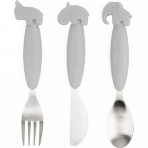 Lot de 3 couverts 3 easy-grip deer friends gris Done by deer