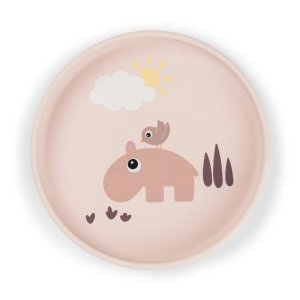 Assiette stick & stay en silicone playground rose Done by deer