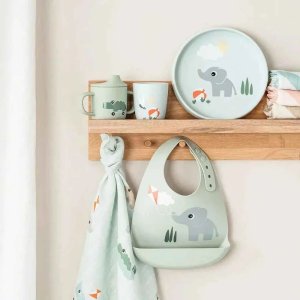 Assiette stick & stay en silicone playground bleu Done by deer
