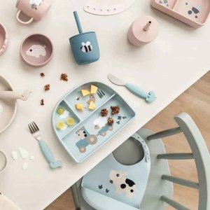 Lot de 2 gobelets à paille en silicone tiny farm bleu Done by deer