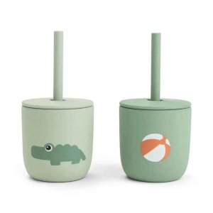 Lot de 2 gobelets à paille en silicone playground vert Done by deer