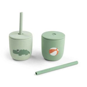 Lot de 2 gobelets à paille en silicone playground vert Done by deer