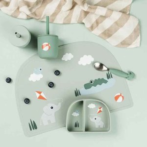 Lot de 2 gobelets à paille en silicone playground vert Done by deer