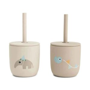 Lot de 2 gobelets à paille en silicone celebration sable Done by deer
