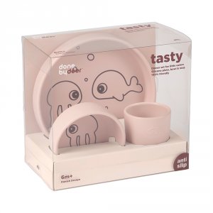 Coffret repas en silicone sea friends rose poudré Done by deer