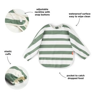 Bavoir à manches avec poche stripes vert Done by deer
