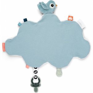 Doudou plat attache-sucette happy clouds bleu Done by deer