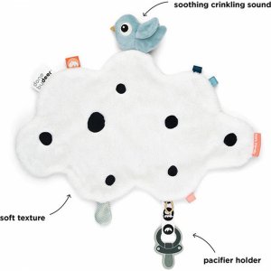 Doudou plat attache-sucette happy clouds bleu Done by deer