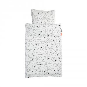 Housse de couette et taie contour blanc