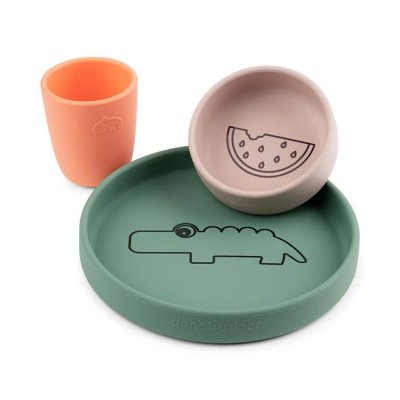 Coffret repas en silicone croco vert/rose/corail