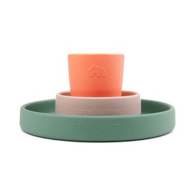 Coffret repas en silicone croco vert/rose/corail