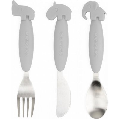 Lot de 3 couverts 3 easy-grip deer friends gris