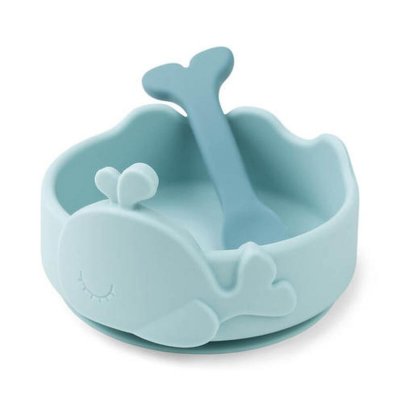 Bol ventouse et cuillère silicone wally bleu