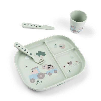Coffret repas avec ventouse tiny farm vert