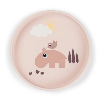 Assiette stick & stay en silicone playground rose