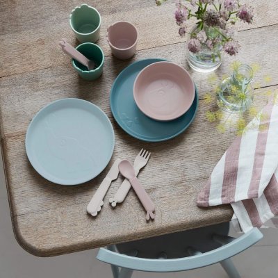 Lot de 3 couverts en silicone deer friends bleu