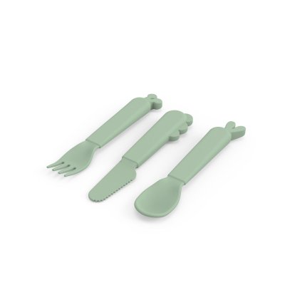 Lot de 3 couverts en silicone deer friends vert