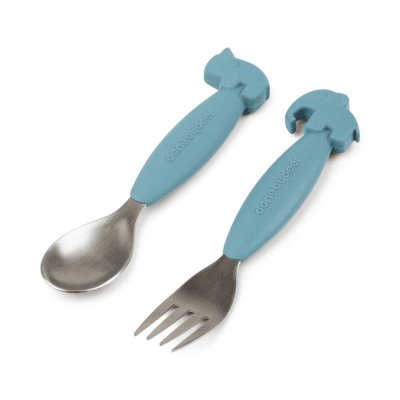 Set de 2 couverts easy-grip deer friends bleu