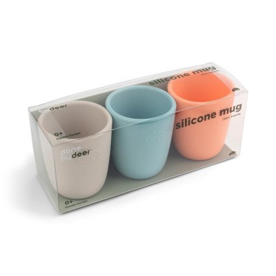 Lot de 3 gobelets en silicone corail/sable/bleu