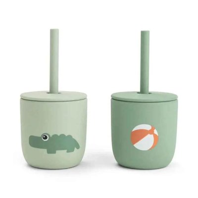 Lot de 2 gobelets à paille en silicone playground vert