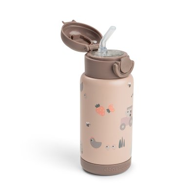 Gourde à paille isotherme tiny farm rose 340 ml