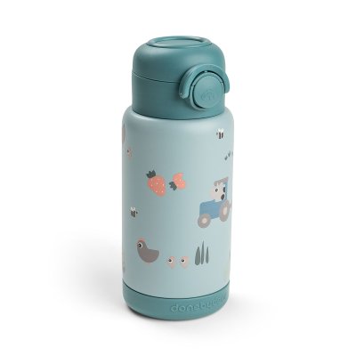 Gourde à paille isotherme tiny farm bleu 340 ml