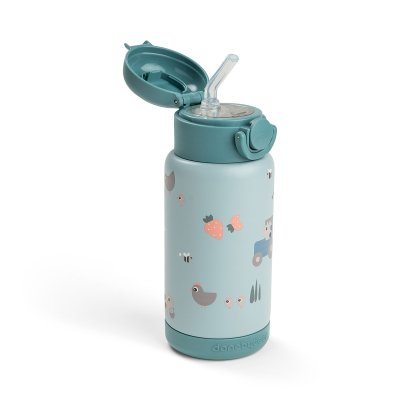 Gourde à paille isotherme tiny farm bleu 340 ml