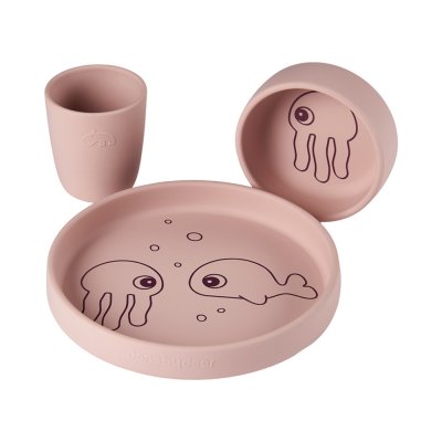 Coffret repas en silicone sea friends rose poudré