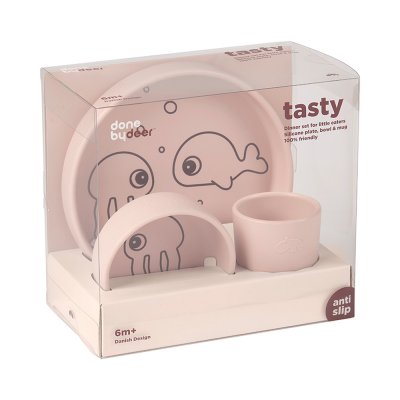 Coffret repas en silicone sea friends rose poudré