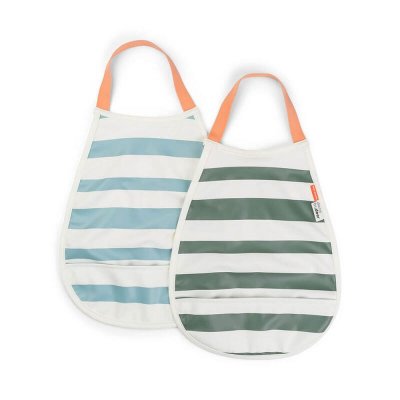 Lot de 2 bavoirs avec élastique stripes bleu/vert