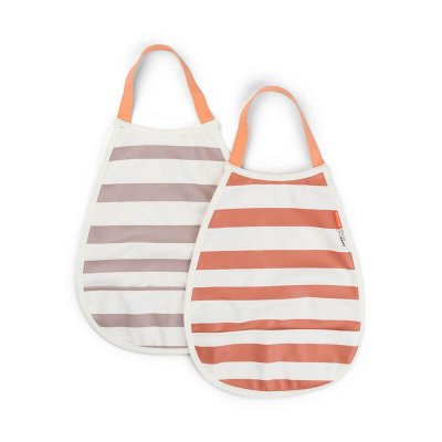 Lot de 2 bavoirs avec élastique stripes papaye/rose