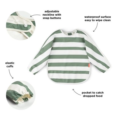 Bavoir à manches avec poche stripes vert