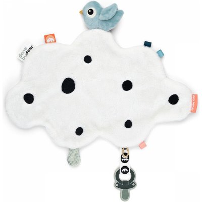 Doudou plat attache-sucette happy clouds bleu