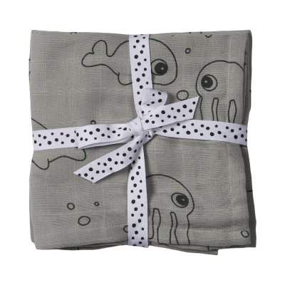 DONE BY DEER Lot de 2 langes 70x70cm sea friends grey