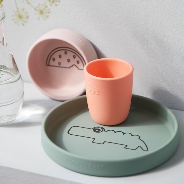 Coffret repas en silicone croco vert/rose/corail Done by deer