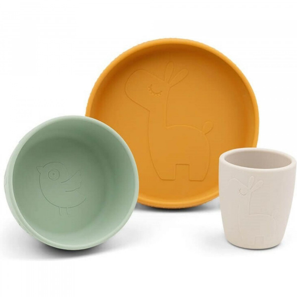 Coffret repas ventouse lalee vert/moutarde/sable Done by deer