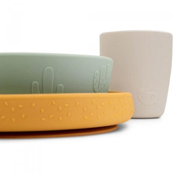 Coffret repas ventouse lalee vert/moutarde/sable Done by deer