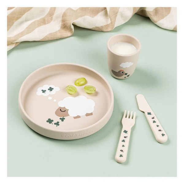 Assiette stick & stay en silicone tiny farm sable Done by deer
